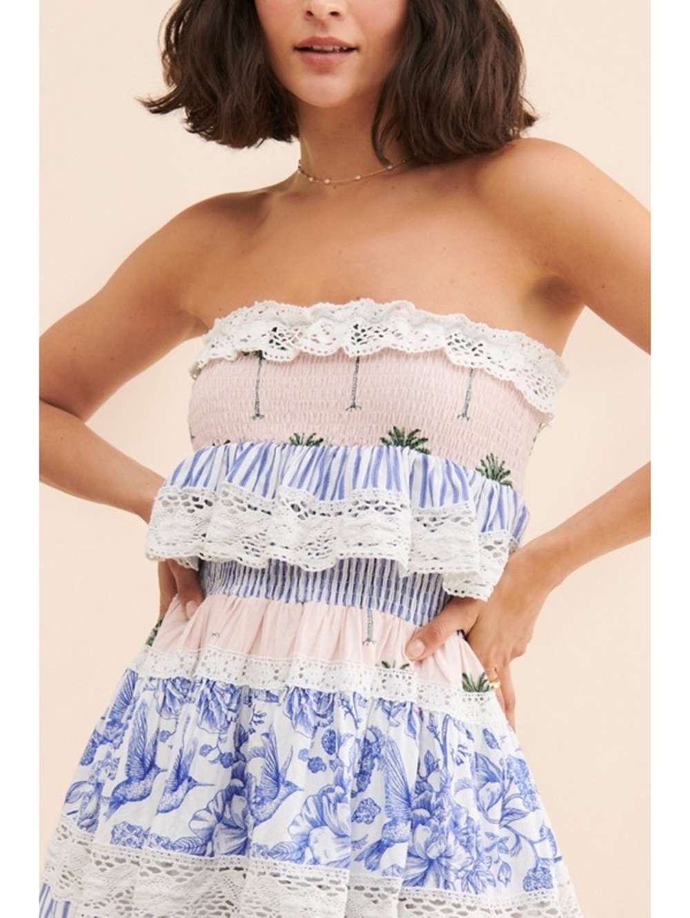 NUULY X PLACE NATIONALE Strapless Lace Preppy Mini Dress - Picture 2 of 7